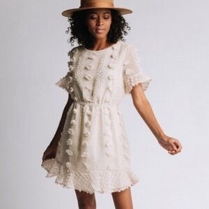 &Merci Women’s White Crew Neck Swiss Dot Mini Dress - Large